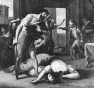 Maria von Brabant wird im Burghof durch einen Knecht gekpft.