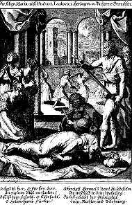 Maria von Brabant wird im Burghof gekpft, ihre Hofdamen werden ebenfalls ermordet.